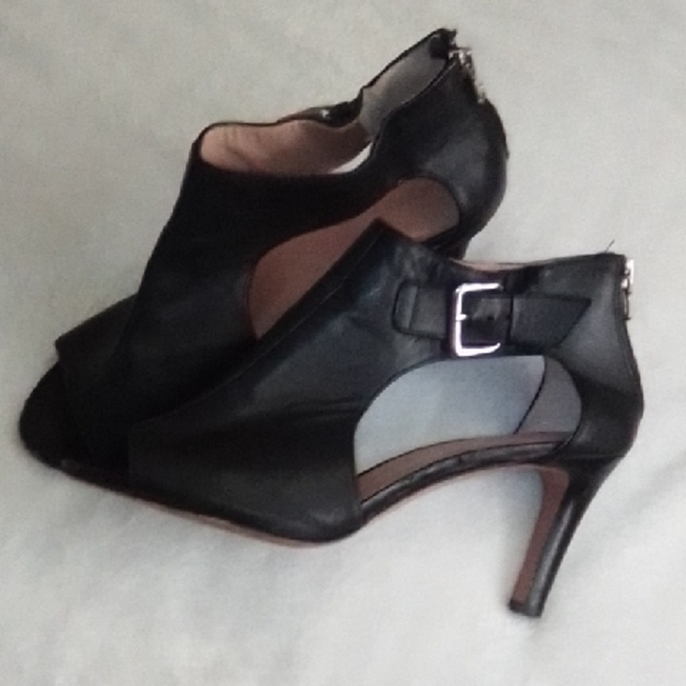 Audrey Brooke Black Stiletto Heels with Peep-Toe